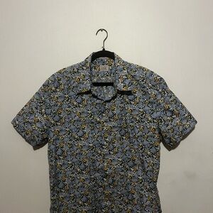 J. Crew Men's Blue and Yellow Floral Shirt